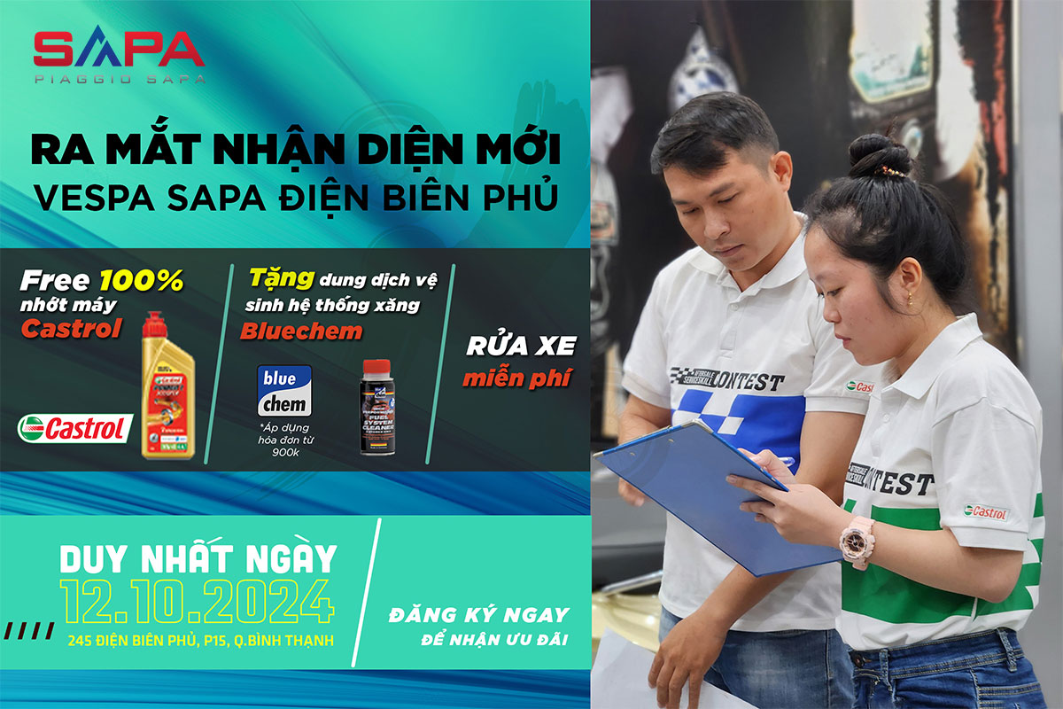 Miễn phí thay nhớt máy tại Vespa Sapa Điện Biên Phủ