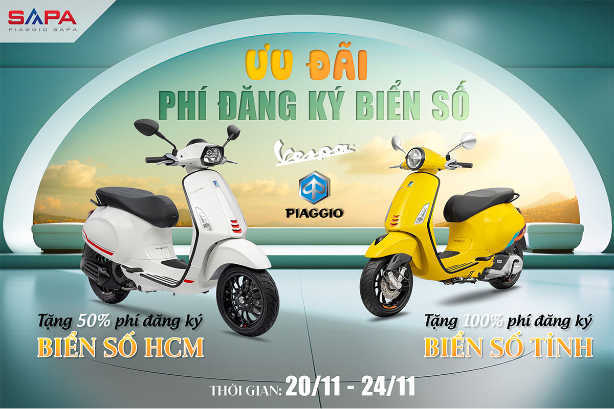 Mừng 20-11, Vespa Sapa tặng phí đăng ký biển số khi mua xe Vespa và Piagio