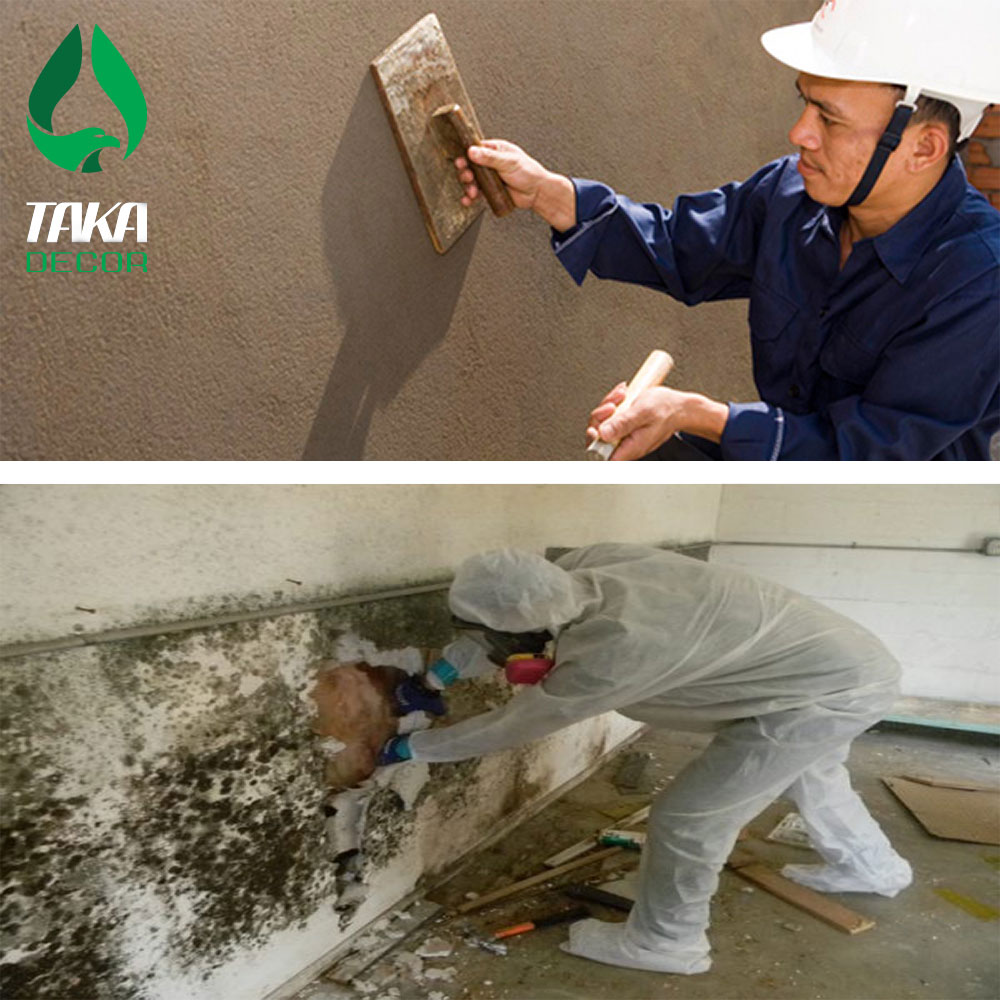 Khắc phục tường ẩm mốc bằng sửa lại tường.