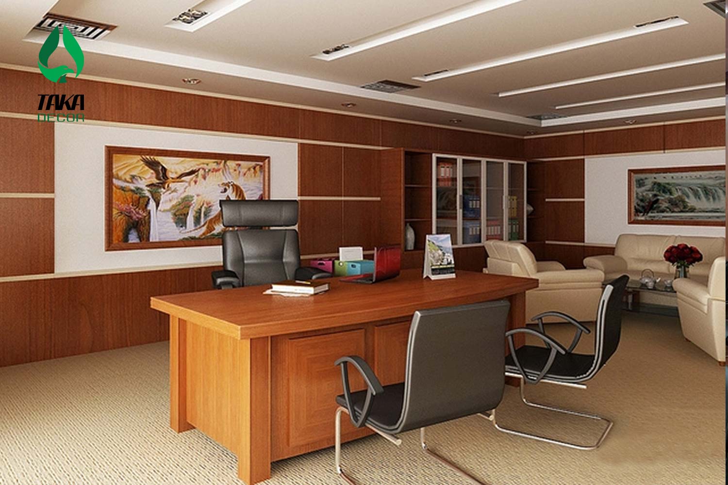 Thi công phòng làm việc bằng tấm ốp tường pvc takadecor