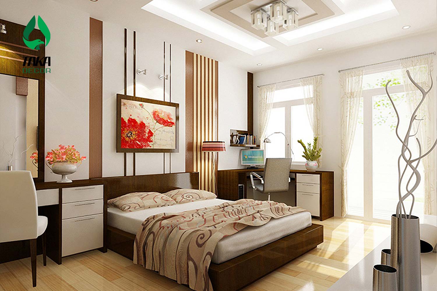 Thi công phòng ngủ bằng tấm ốp tường pvc takadecor