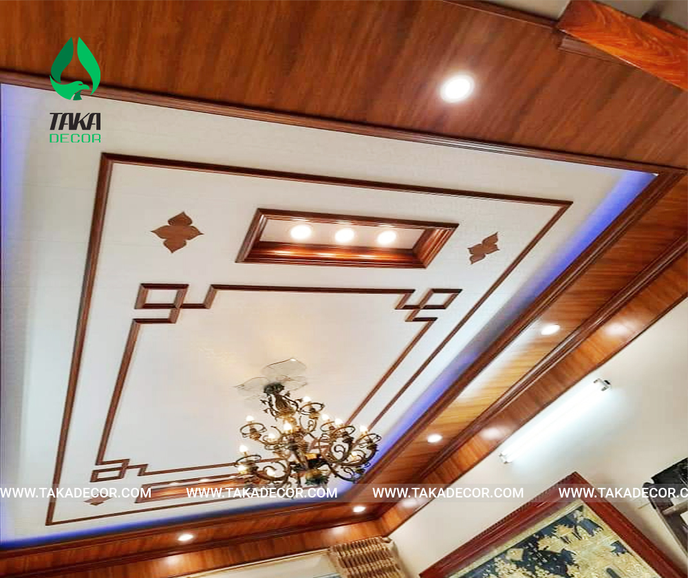 công trình thi công tấm nhựa ốp tường pvc giả gỗ mã Taka 001