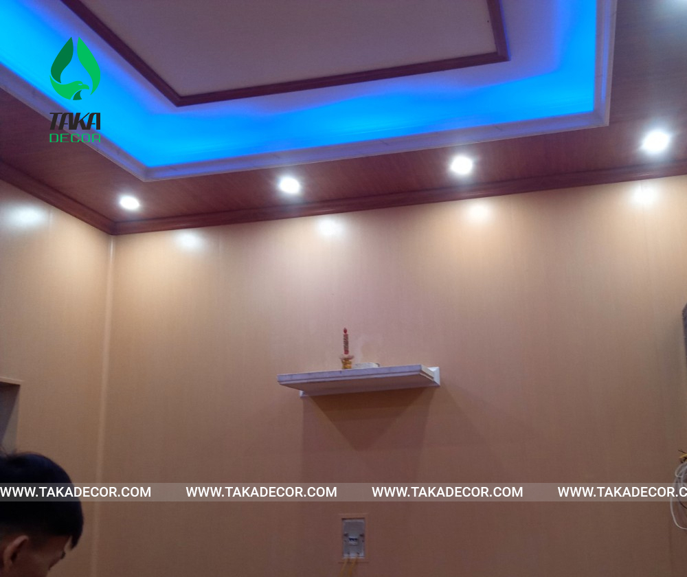 công trình thi công tấm nhựa ốp tường pvc giả gỗ keo mã Taka 013