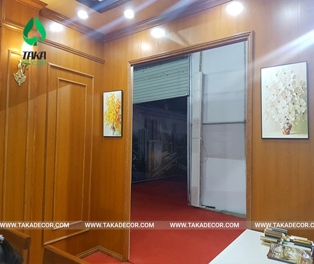 công trình thi công tấm nhựa ốp tường pvc giả gỗ xoan mã Taka 054