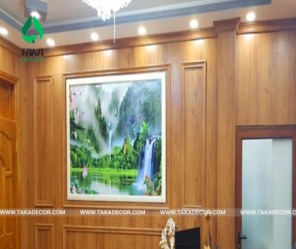 công trình thi công tấm nhựa ốp tường pvc giả gỗ xoan mã Taka 054