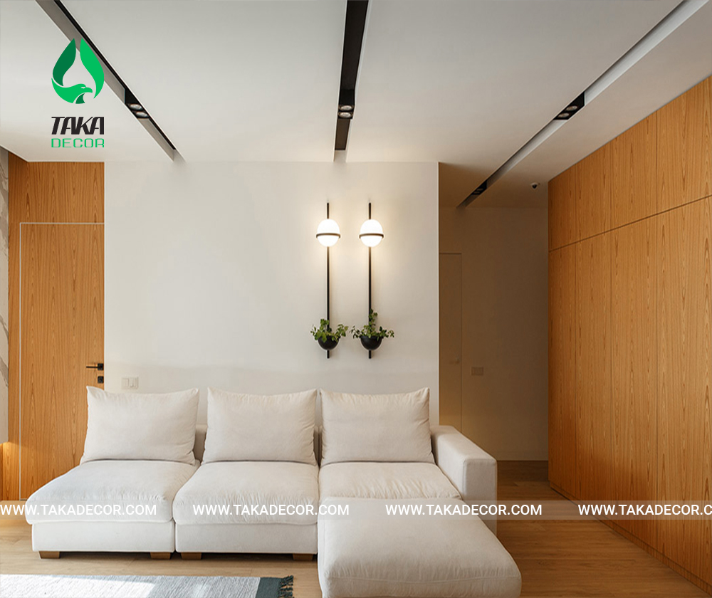 công trình thi công tấm nhựa ốp tường pvc giả gỗ xoan mã Taka 054