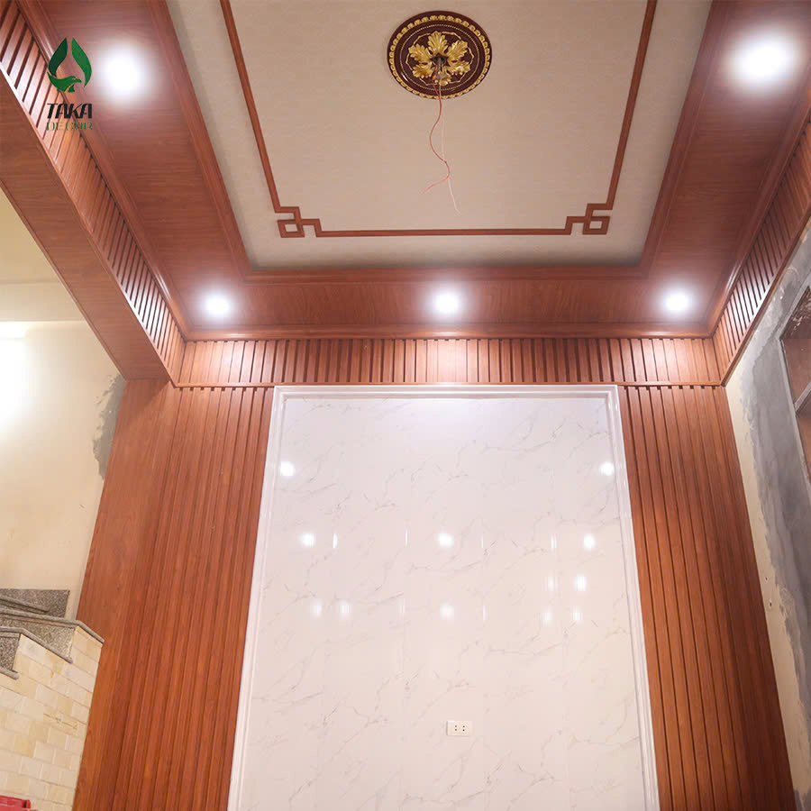 Mẫu Vách Tivi Kết Hợp Lam Sóng và Tấm Ốp Nano Vân Đá