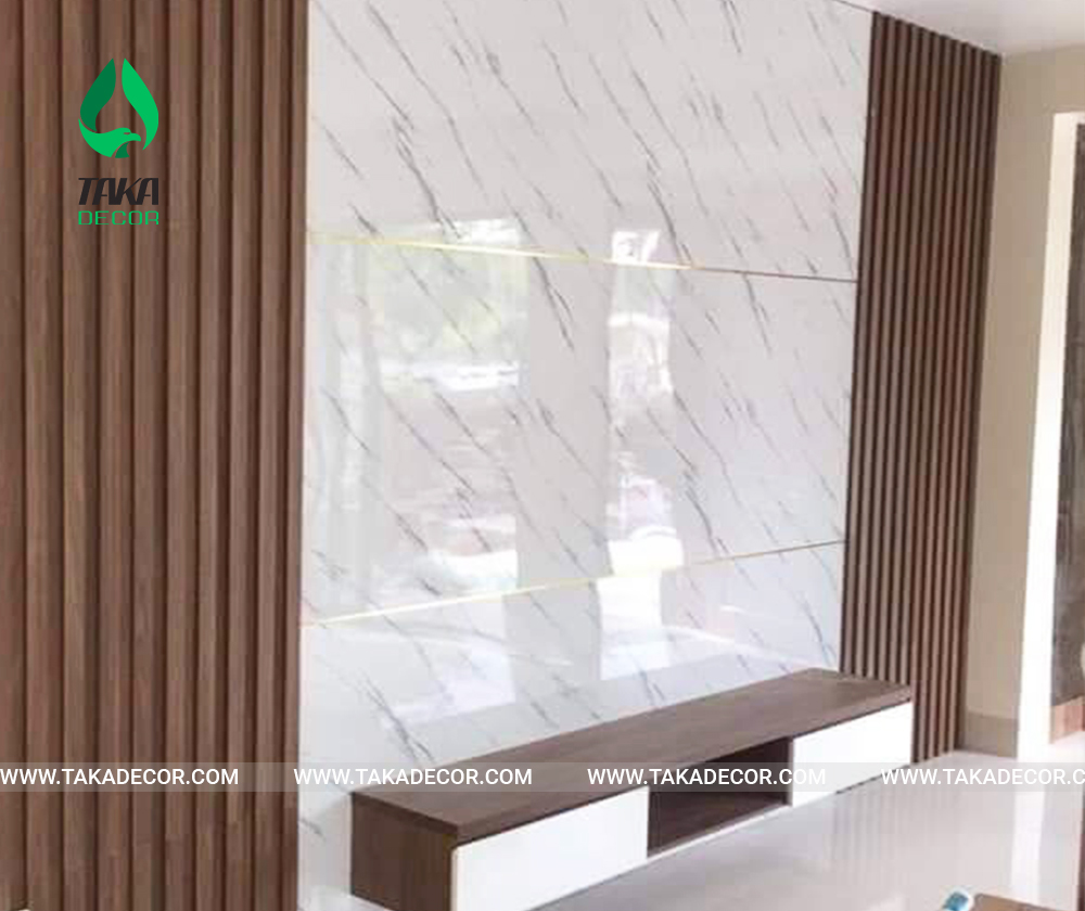 công trình thi công tấm nhựa ốp tường pvc giả đá