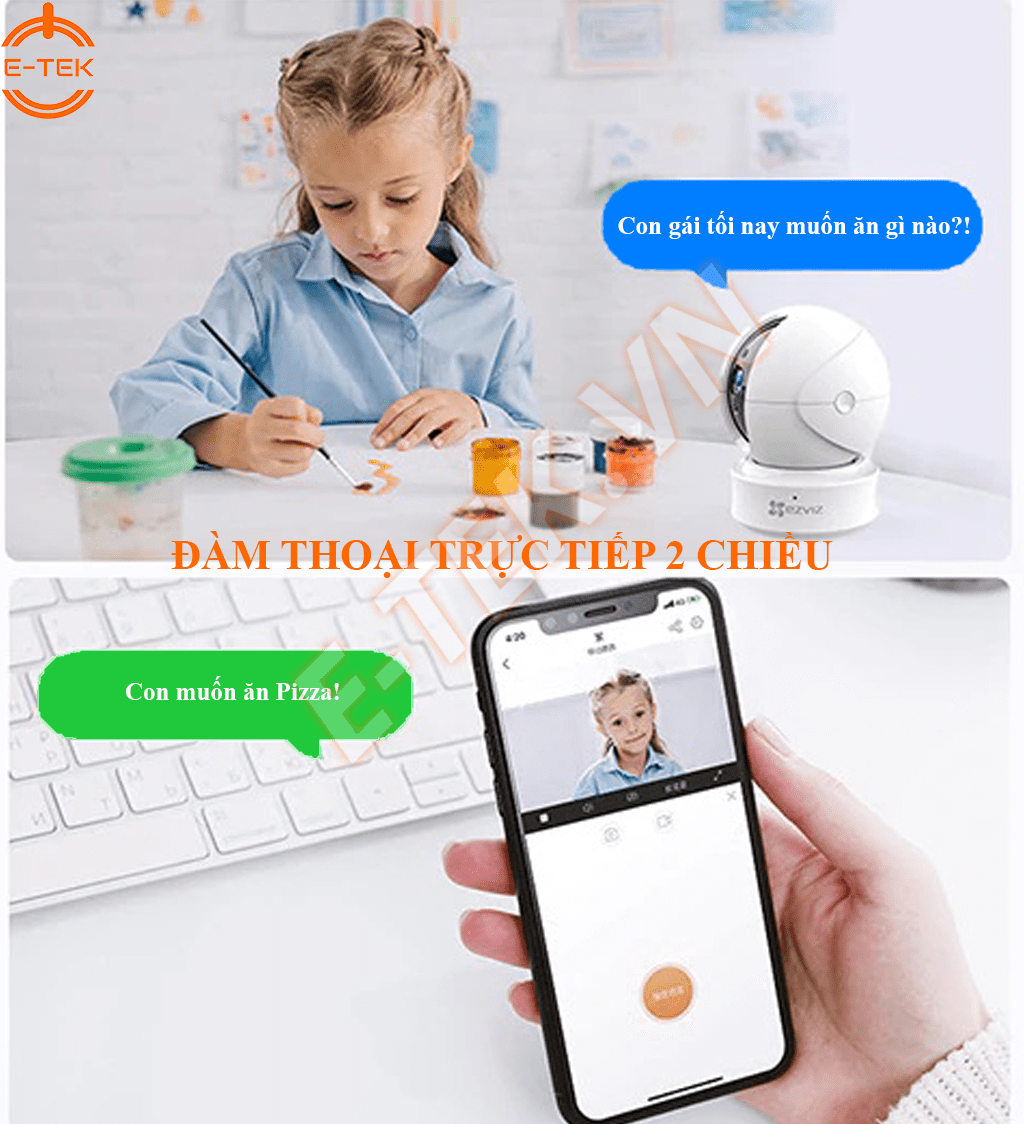 Camera IP WIFI 360 độ Ezviz C6CN có tính năng đàm thoại 2 chiều rõ nét.