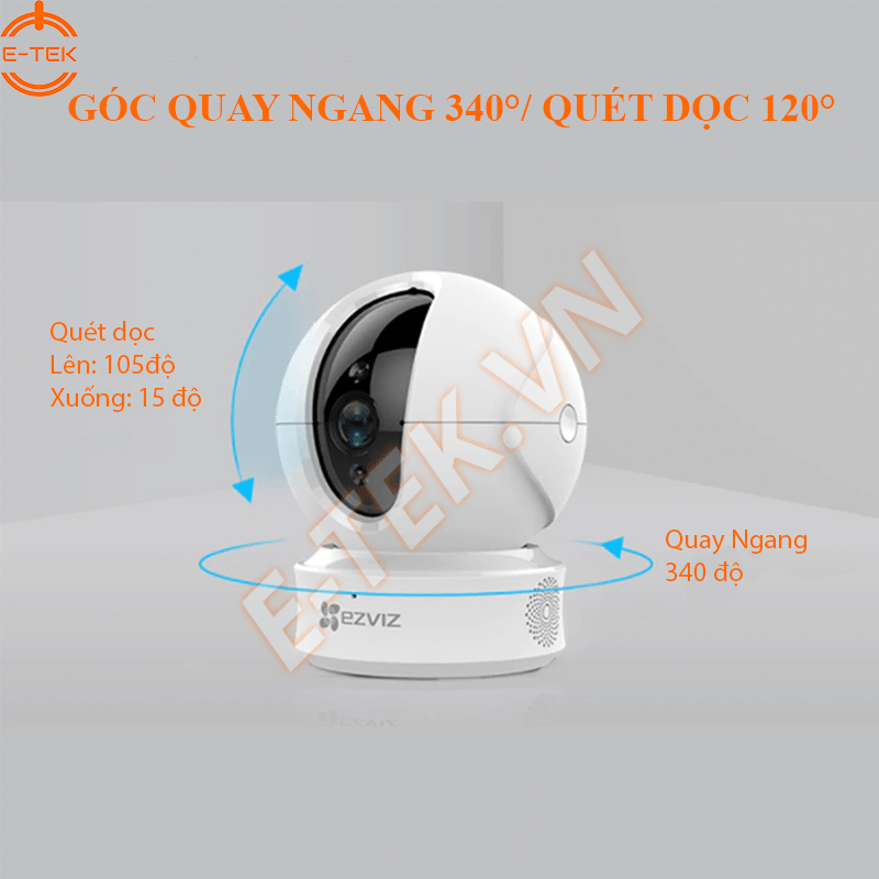 Góc quay quét của Camera IP WIFI 360 độ Ezviz C6CN.
