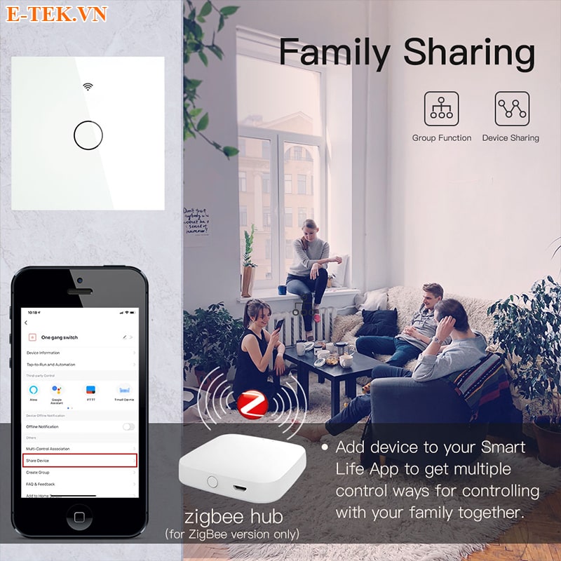 Chia sẻ quyền điều khiển công tắc tuya zigbee với nhiều người dùng.