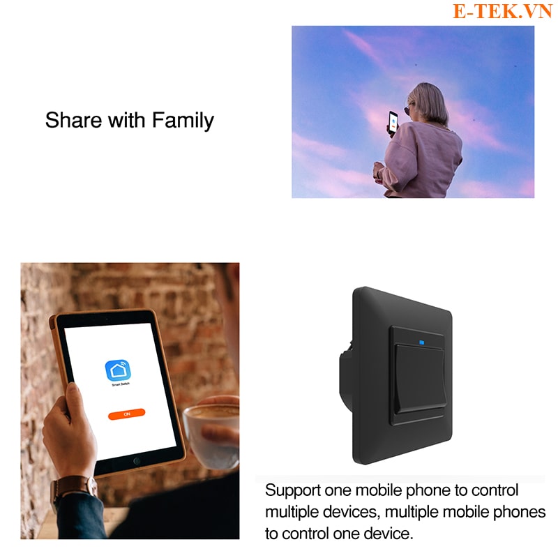 Công tắc TUYA Wifi  chia sẻ quyền điều khiển dễ dàng