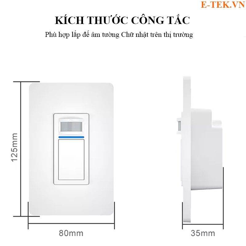 kích thước công tắc cầu thang thông minh phù hợp đế âm chữ nhật