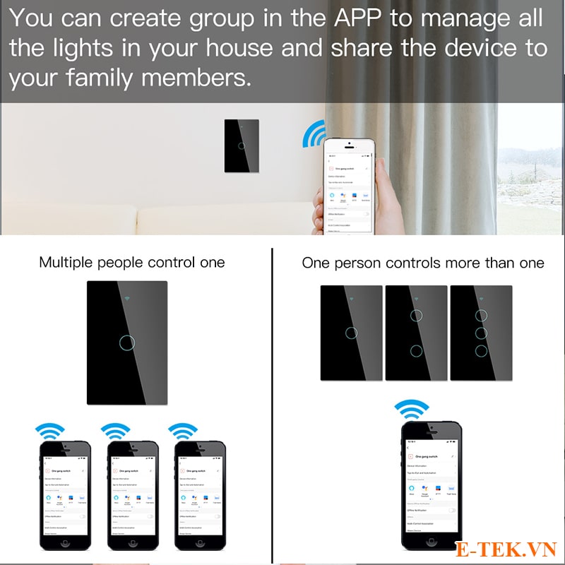 Công tắc thông minh tuya hỗ trợ điều khiển theo nhóm