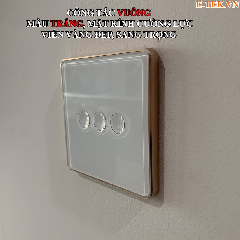 Công tắc thông minh tuya zigbee cảm ứng, vuông, viền vàng, Nút lõm, màu trắng