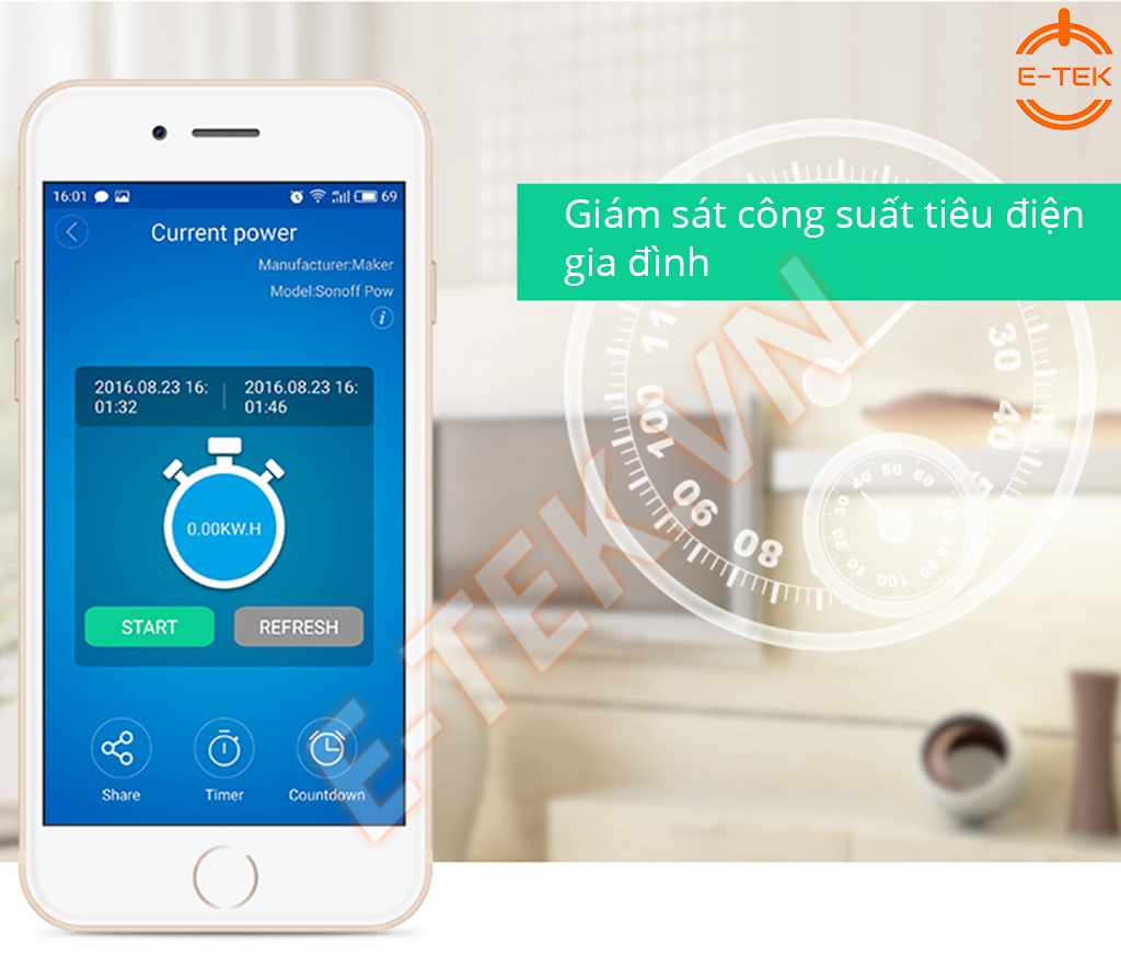 Công tắc thông minh giám sát điện năng tiêu thụ Sonoff Pow R2 giám sát công suất tiêu thụ điện gia đình từ xa