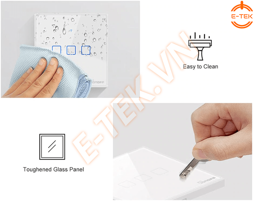 Công tắc cảm ứng thông minh SONOFF T2UK mặt kính cường lực, chống xước, chống nước