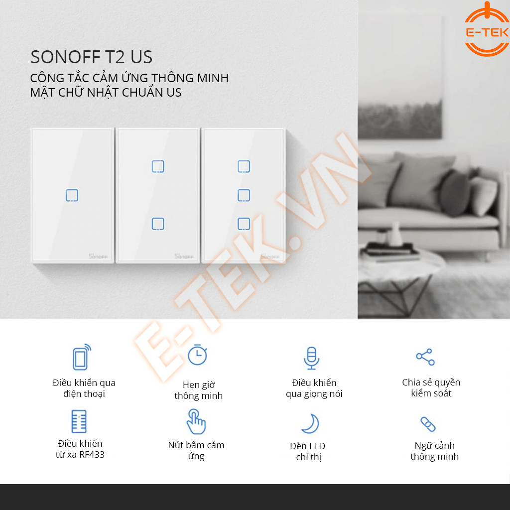 Công tắc cảm ứng thông minh SONOFF T2US tính năng chính