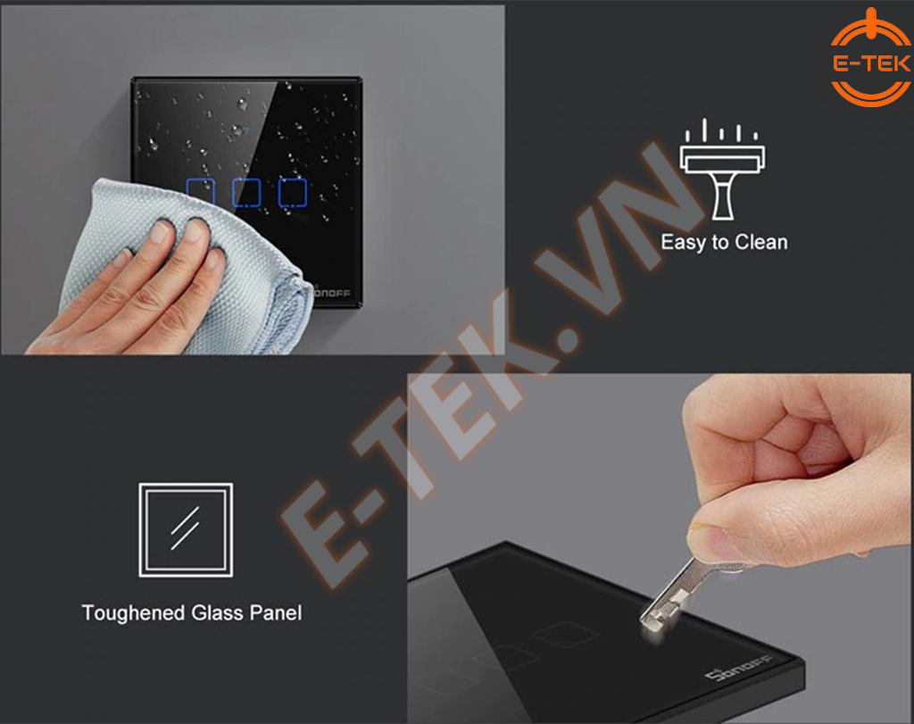 Công tắc cảm ứng thông minh SONOFF T3UK mặt kính cường lực, chống xước, chống nước