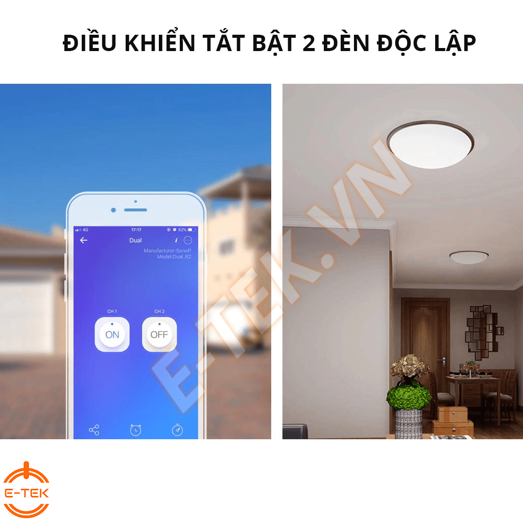 Công tăc thông minh Sonoff 2 cổng Dual R2 điều khiển tắt, bật 2 kênh độc lập