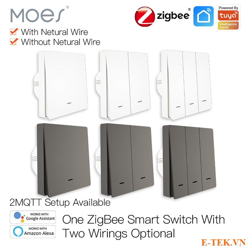 công tắc cơ tuya zigbee tùy chọn màu trắng, xám