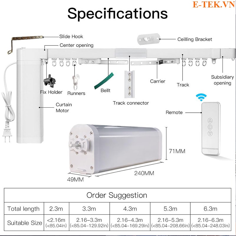 Động cơ Rèm tự động Tuya hỗ trợ kết nói thanh treo rèm nhiều kích thước