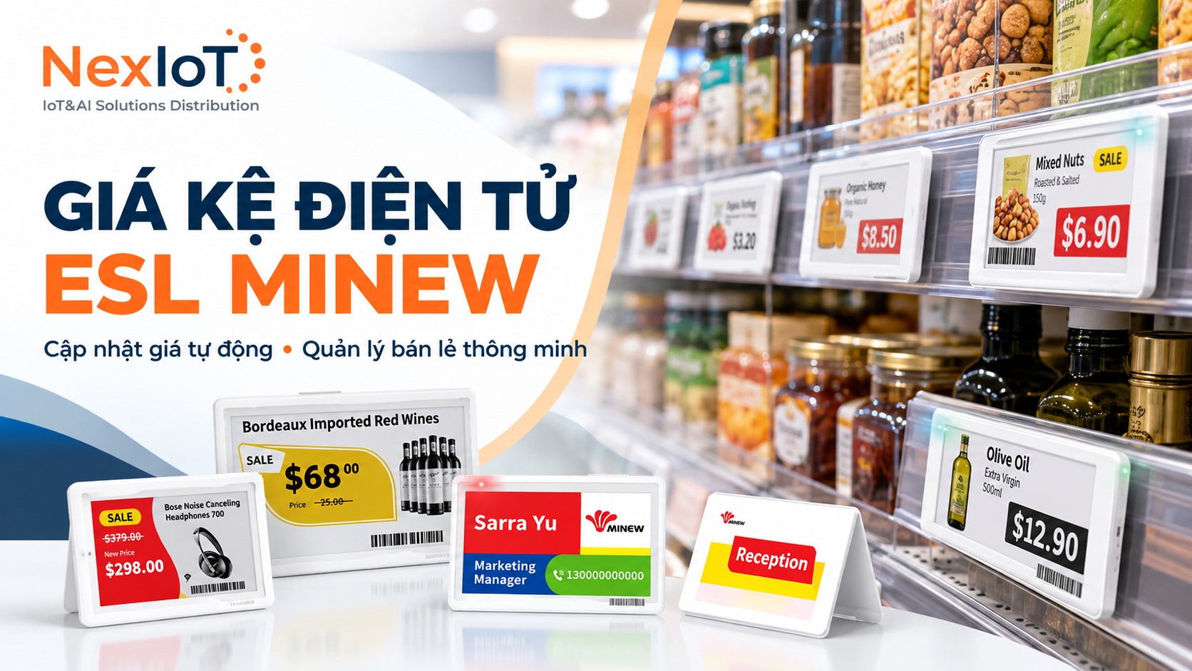 Giởi thiệu giá kệ điện tử ESL Minew - Nextiot