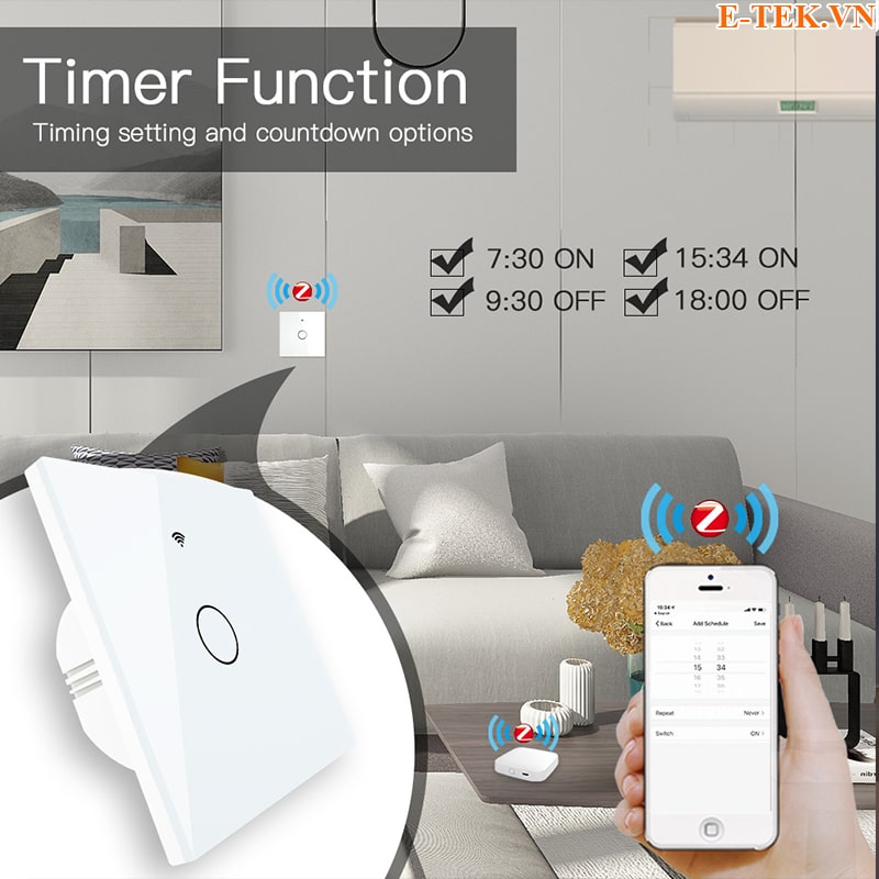 Hẹn giờ bật tắt trên Công tắc Zigbee Tuya Cảm ứng