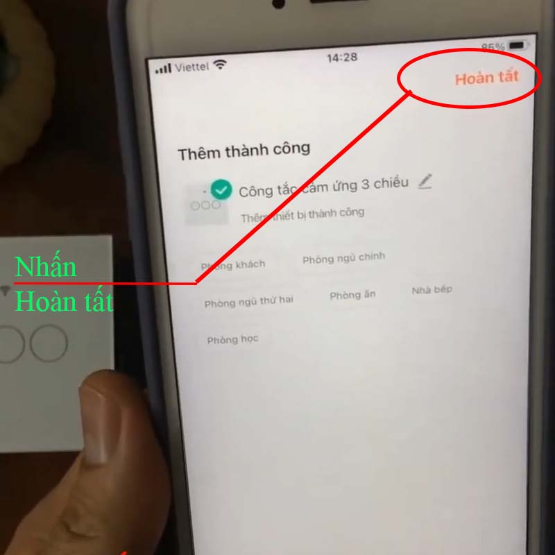 Chọn hoàn thành để kết nối thiết bị tuya tới app tuyasmart