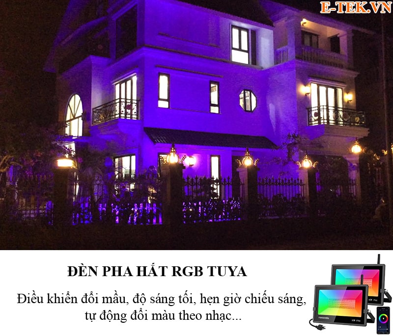 Đèn pha hắt RGB Tuya ngoài trời