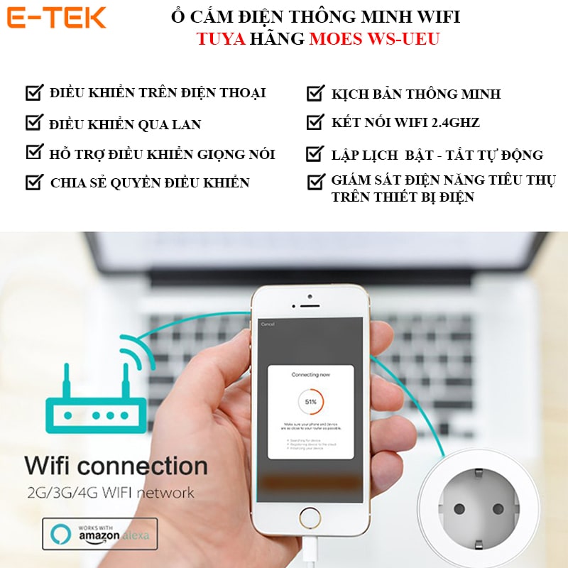 Ổ cắm điện thông minh wifi tuya, chuẩn EU, chính hãng MOES điều khiển mọi lúc, mọi nơi