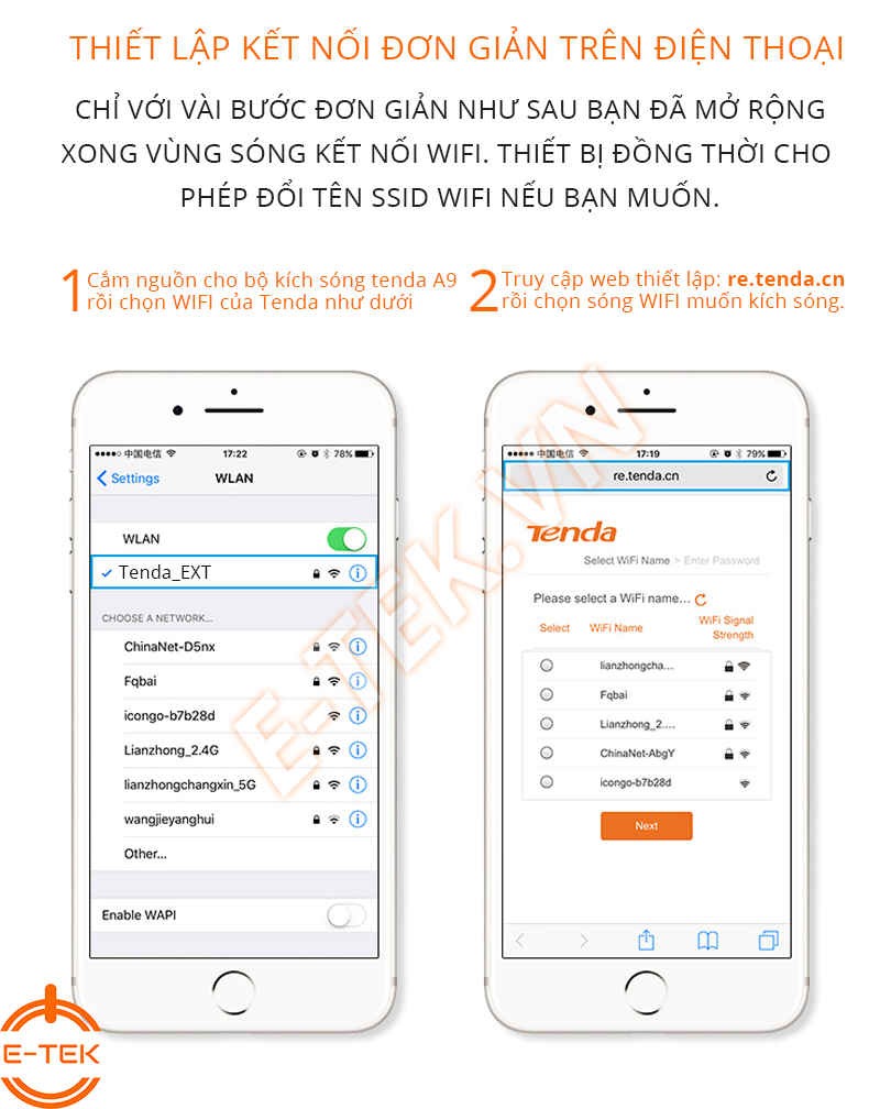 Bộ kích sóng WIFI Tenda A9 thiết lập kết nối trên điện thoại