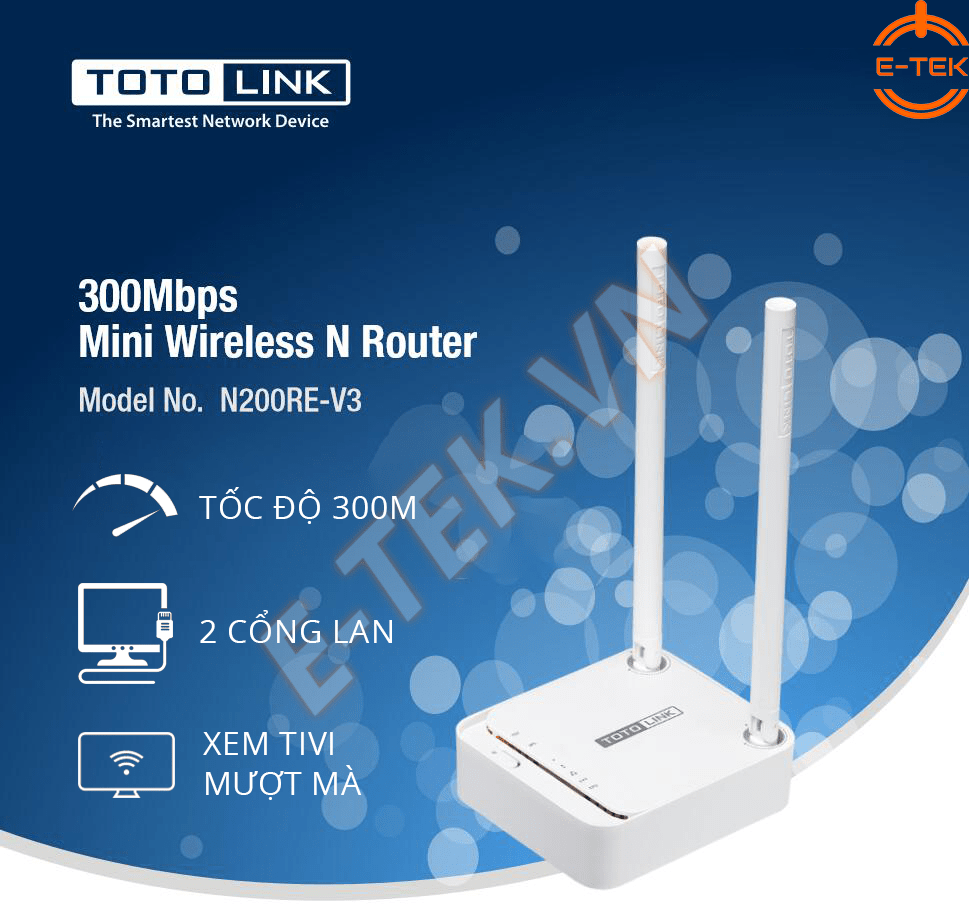 Bộ phát WIFI TOTOLINK N200RE V3 tốc độ kết nối cao 300M