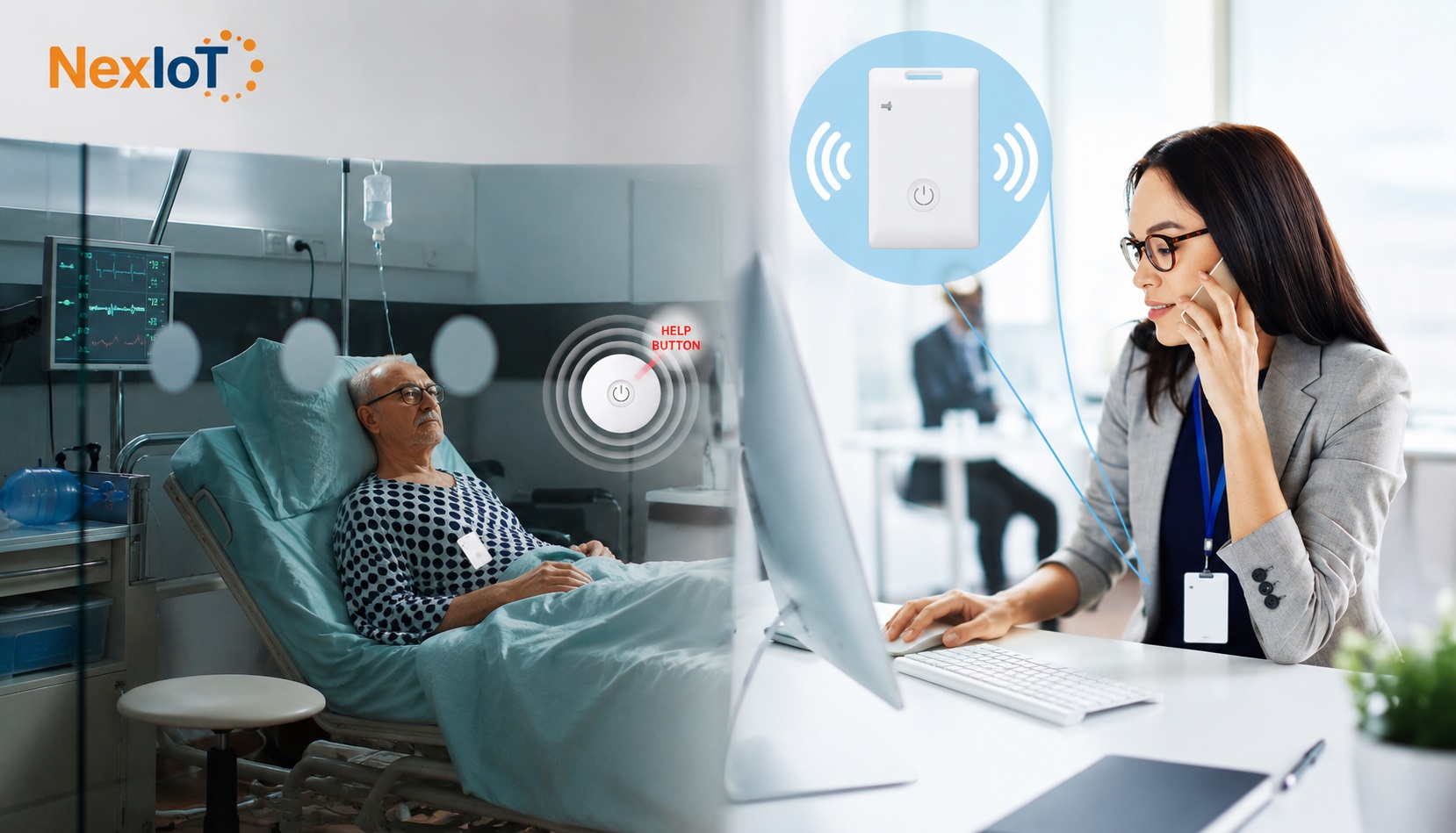 Thẻ định vị nhân viên MWC01 có chế độ rung phản hồi, nút bấm SOS