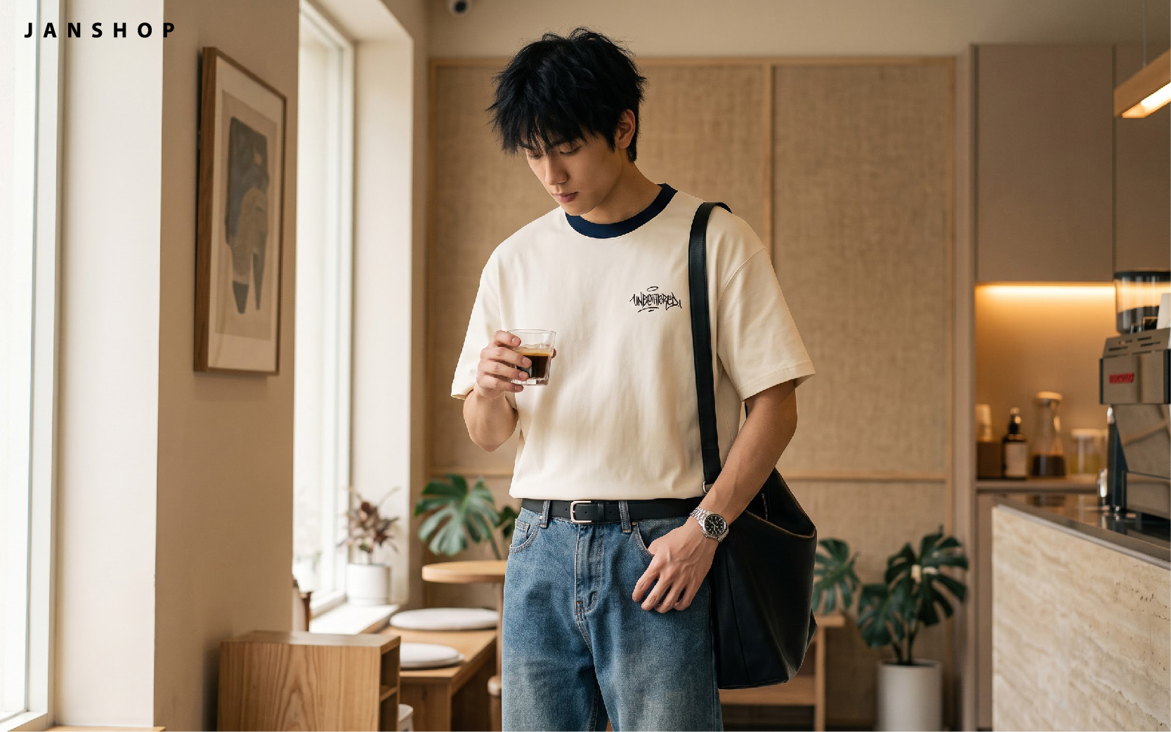 Bản phối công sở với áo thun cùng quần jean