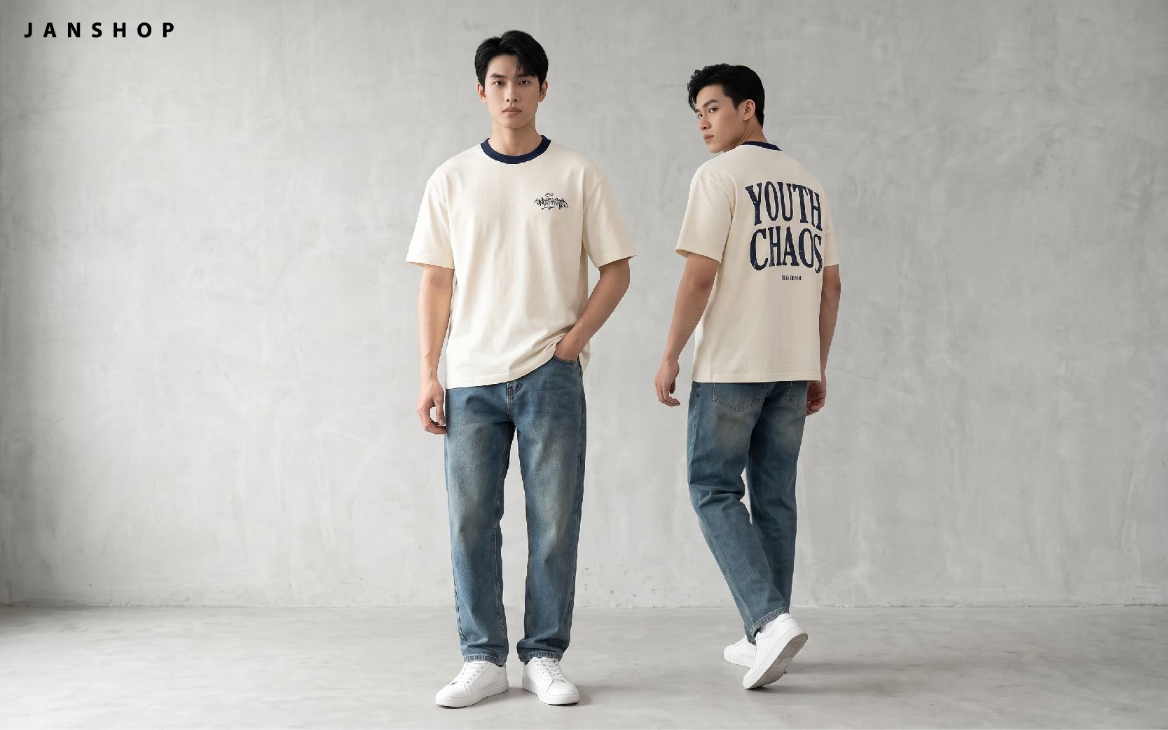 Áo thun nam với quần jean