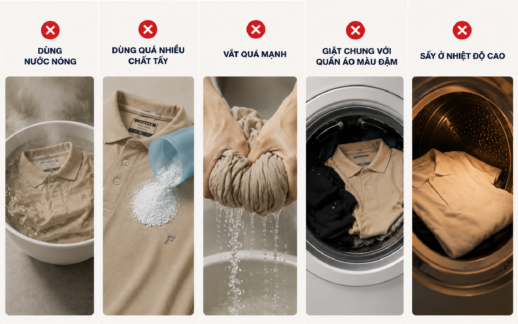 những sai lầm khiến áo polo nhanh hỏng
