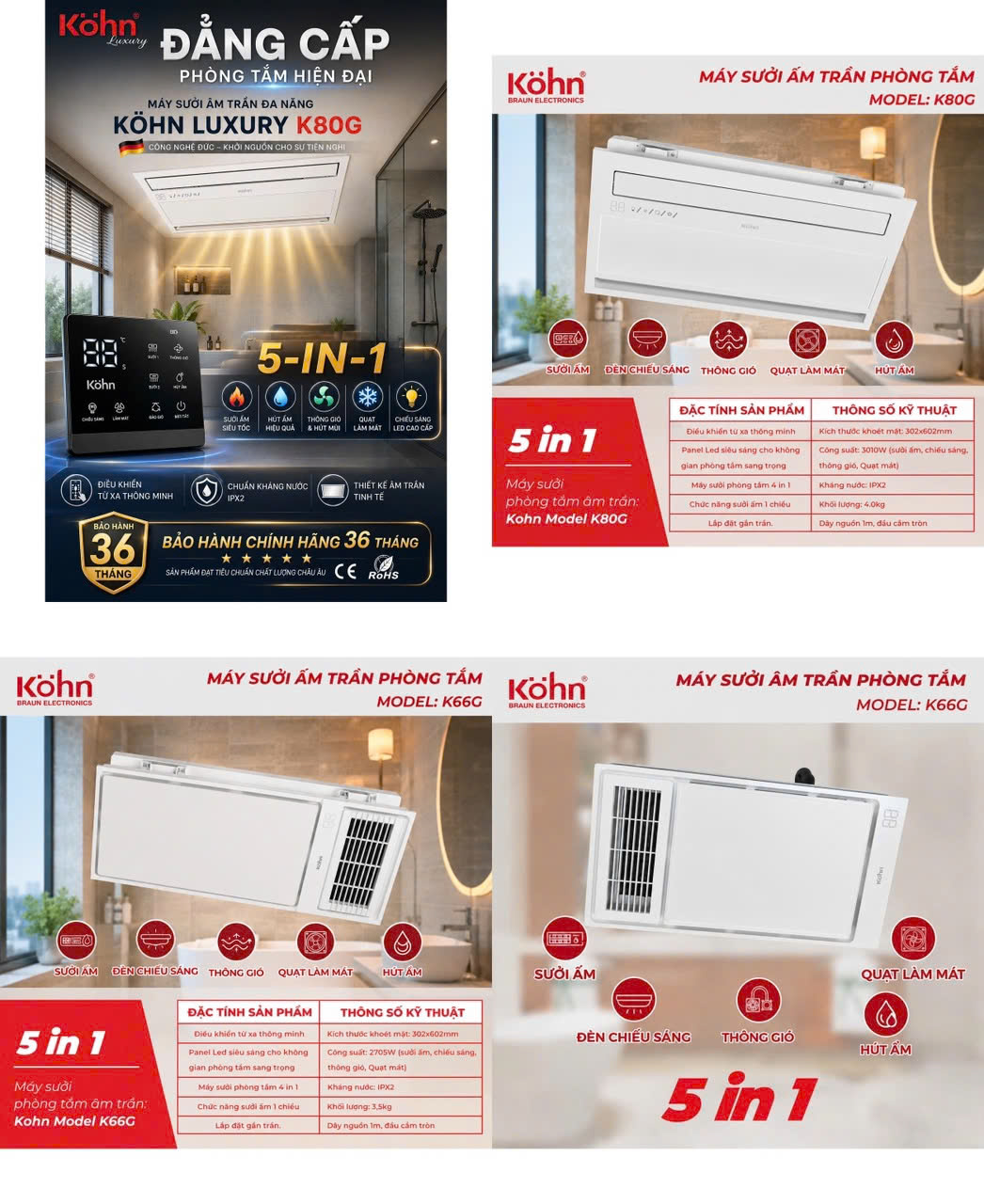 đèn sưởi âm trần cao cấp Kohn K66C