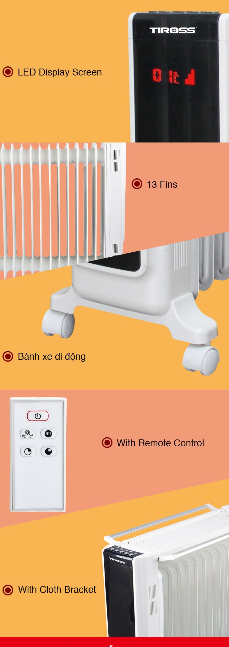 Máy sưởi dầu Tiross 13 thanh