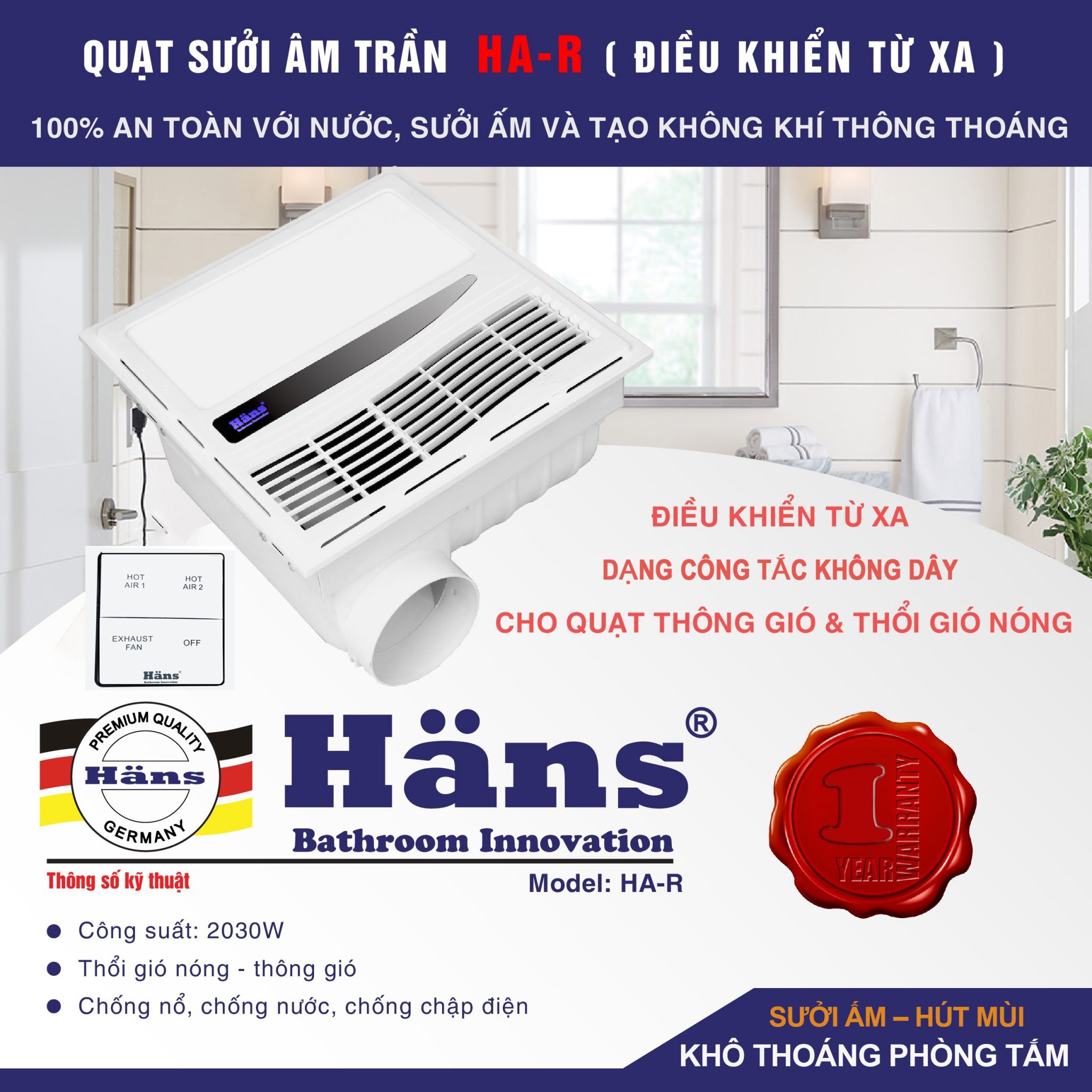 quạt sưởi âm trần Hans HA-R