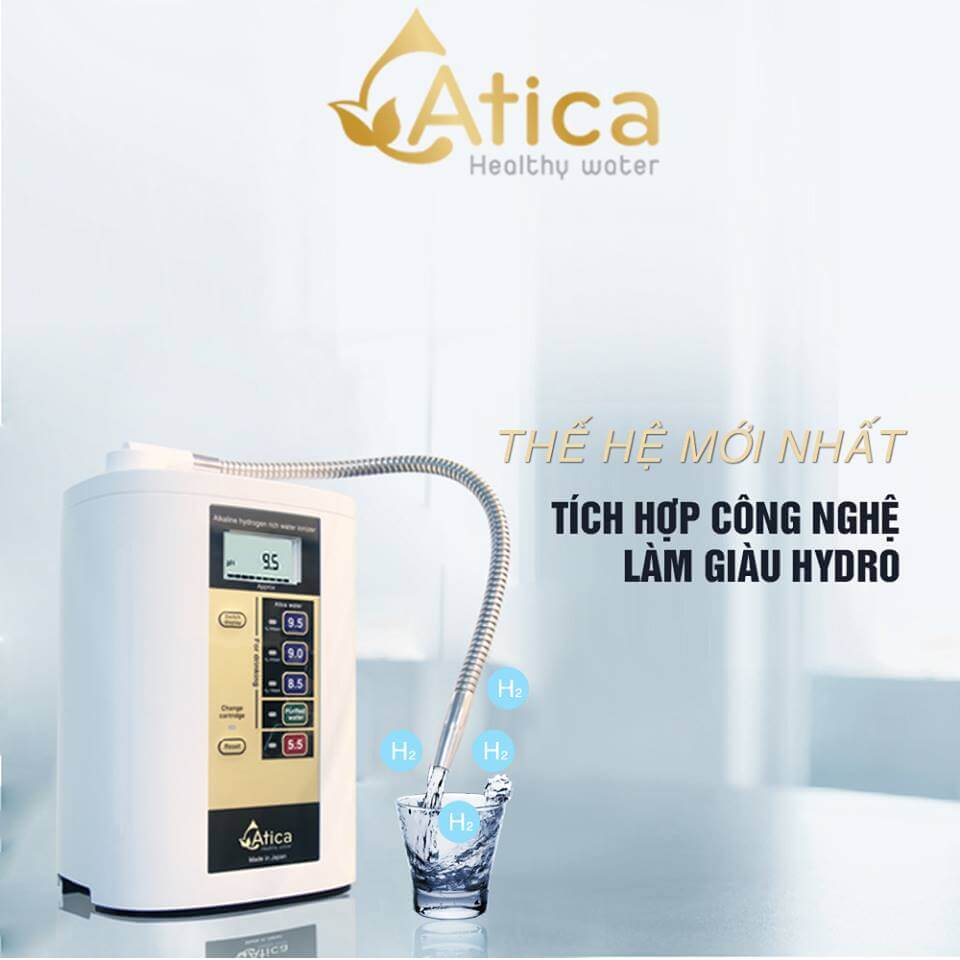 Máy Điện Giải Ion Kiềm Atica Silver công nghệ độc quyền làm giàu Hydro hoà tan trong nước.