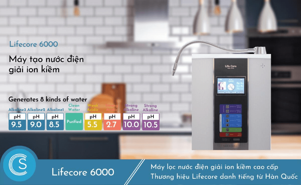 Máy Điện Giải Ion Kiềm LifeCore 6000 tạo ra 8 loại nước khác nhau phục vụ nhu cầu mỗi ngày.