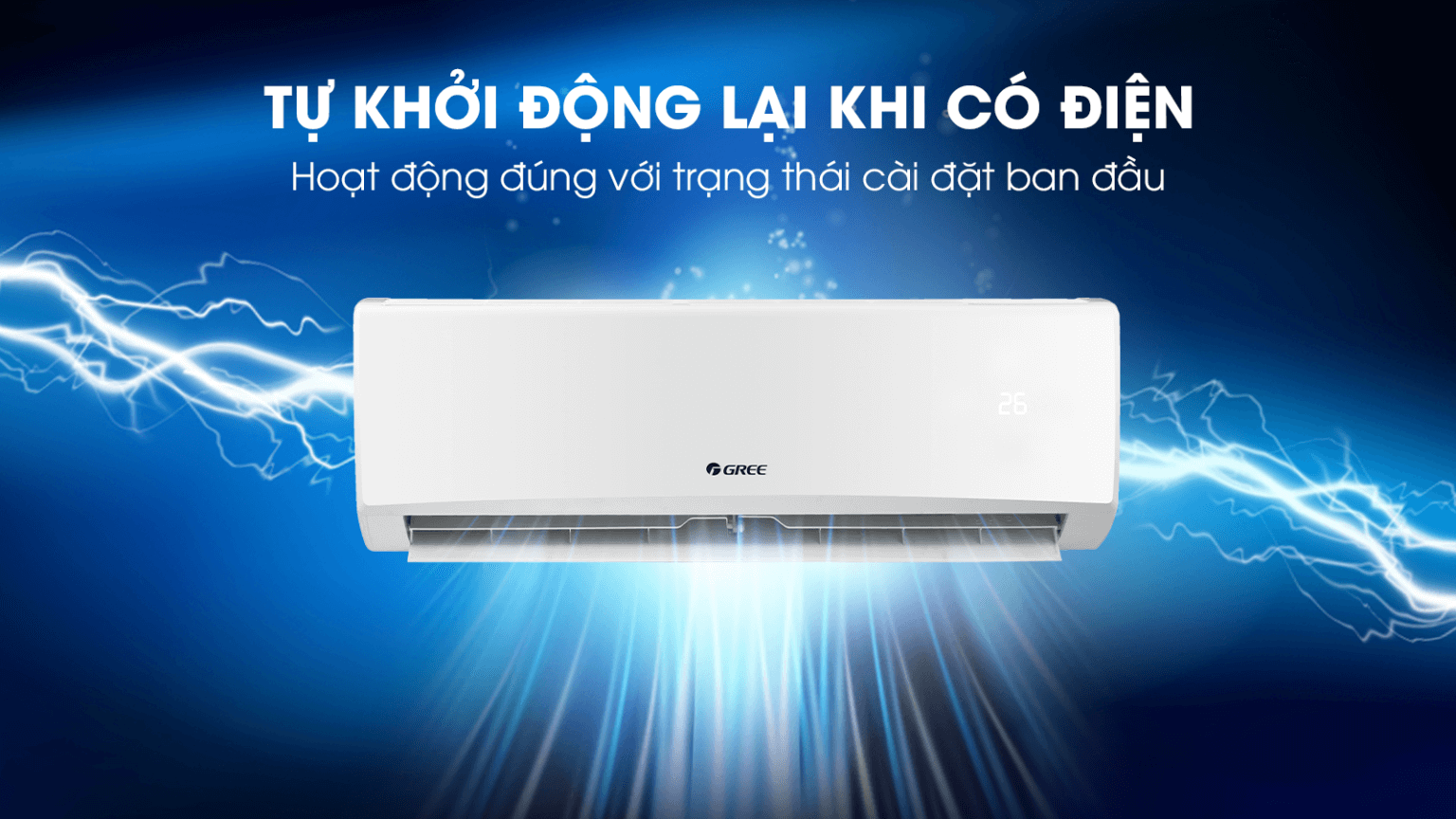  Máy Lạnh Treo Tường GREE Kool - Tự khởi động lại khi có điện