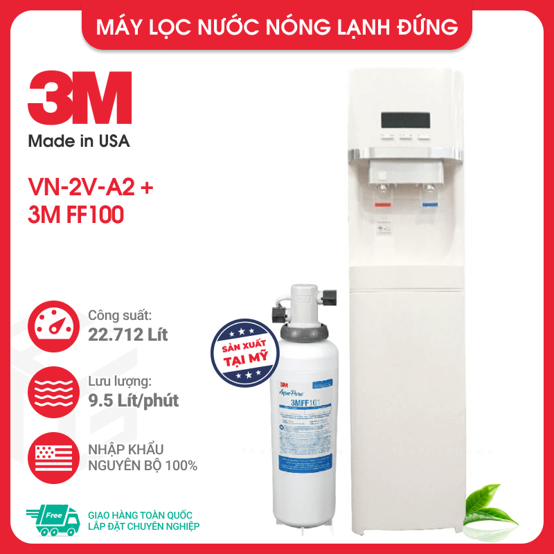 Máy Lọc Nước Nóng Lạnh VN-2V-A2 + Sử Dụng Bộ Lọc 3M FF100 - Công Suất 5.7 L/phút, Hàng Chính Hãng