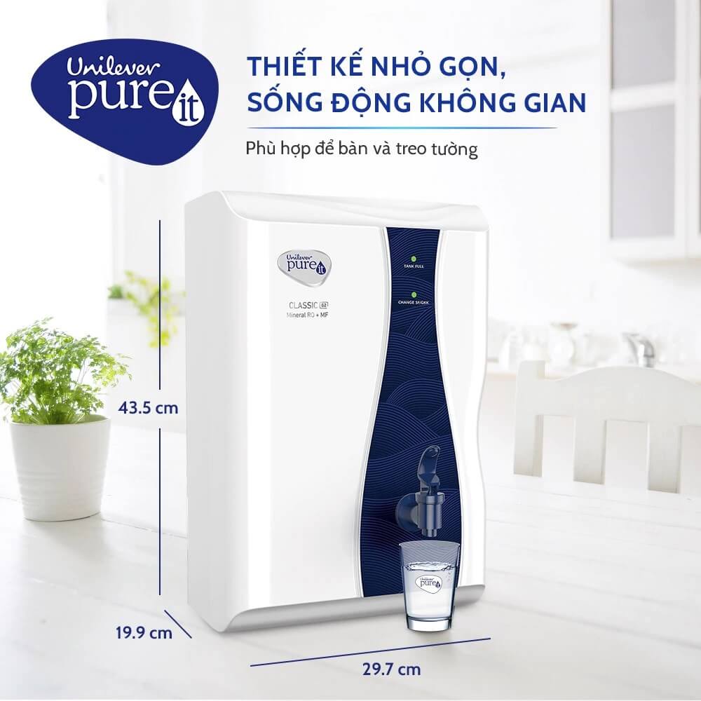 Máy Lọc Nước Pureit Casa G2 có thiết kế nhỏ gọn, có thể treo tường hoặc để bàn.