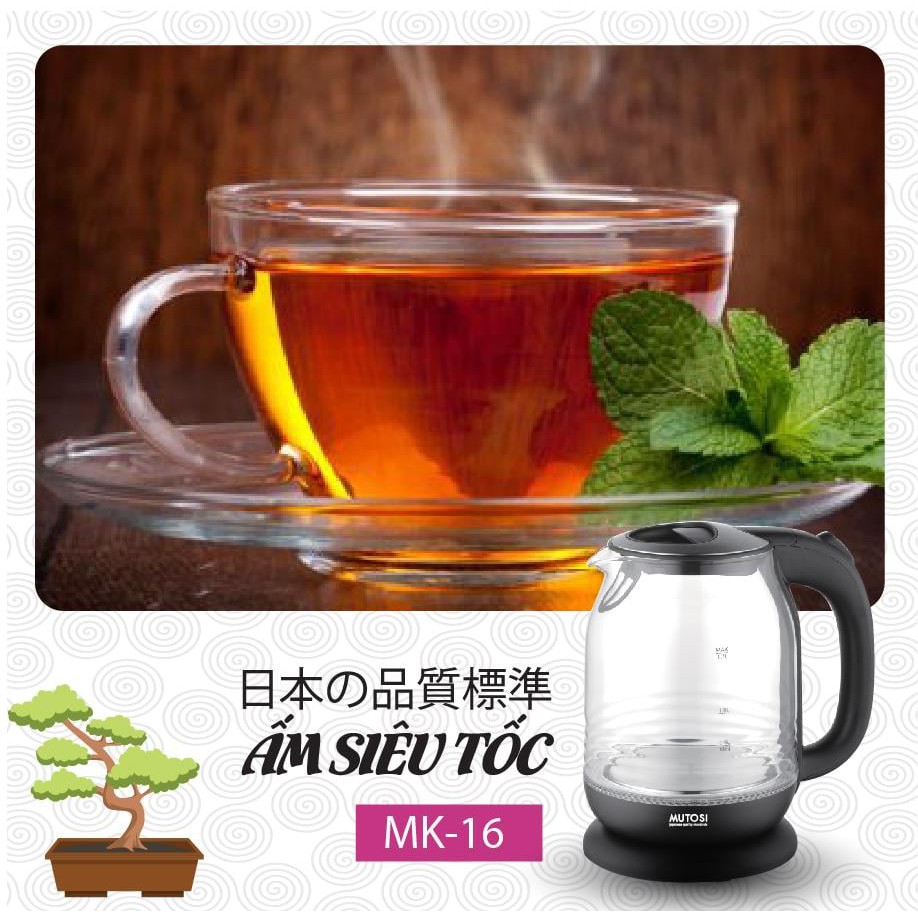 Ấm Đun Siêu Tốc Mutosi MK-16 - 2L, Màu Đen/ Xanh