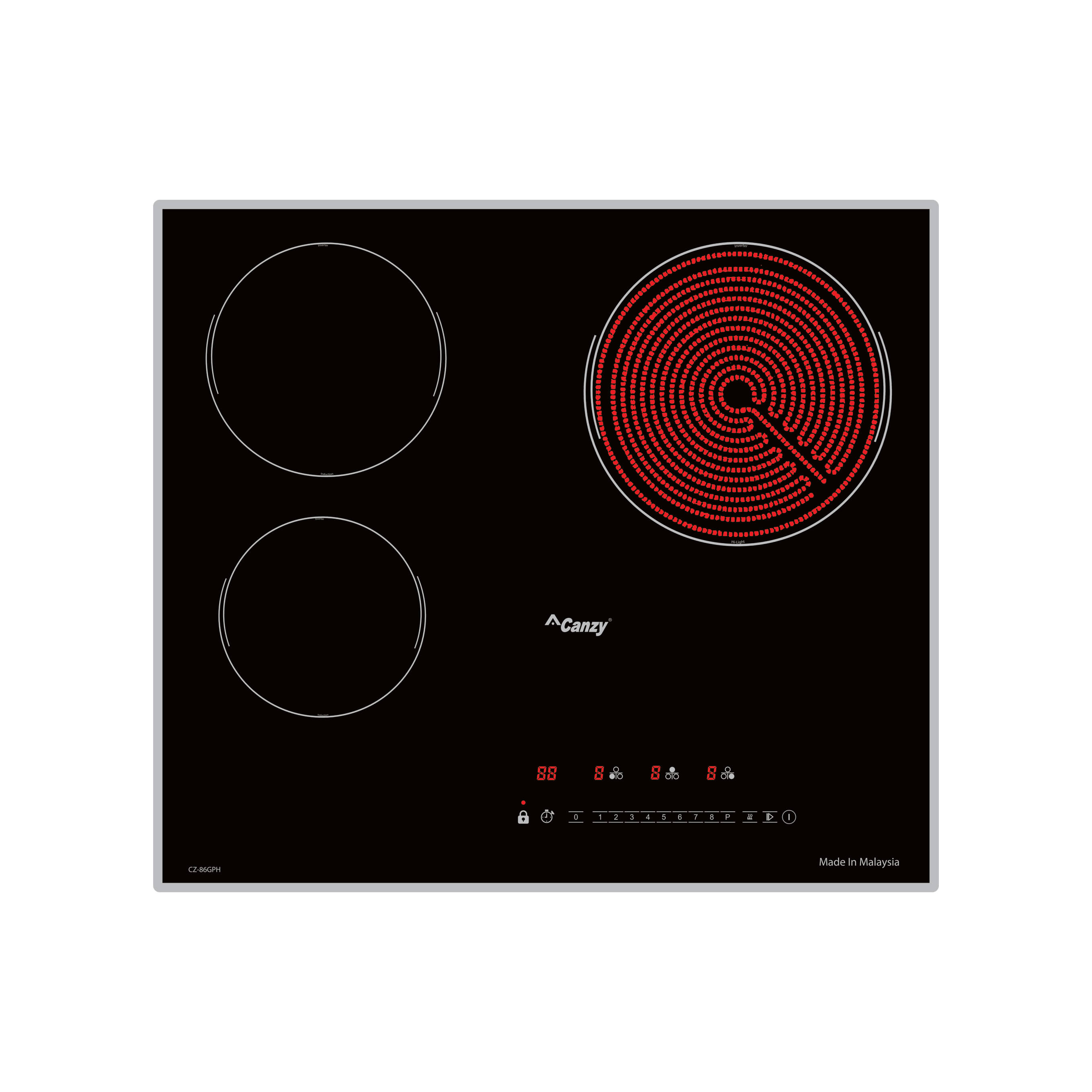 Bếp Điện Từ CANZY CZ-86GPH - 3 vùng nấu (2 từ + 1 hồng ngoại), Inverter, Hâm nóng, Vitro Ceramic