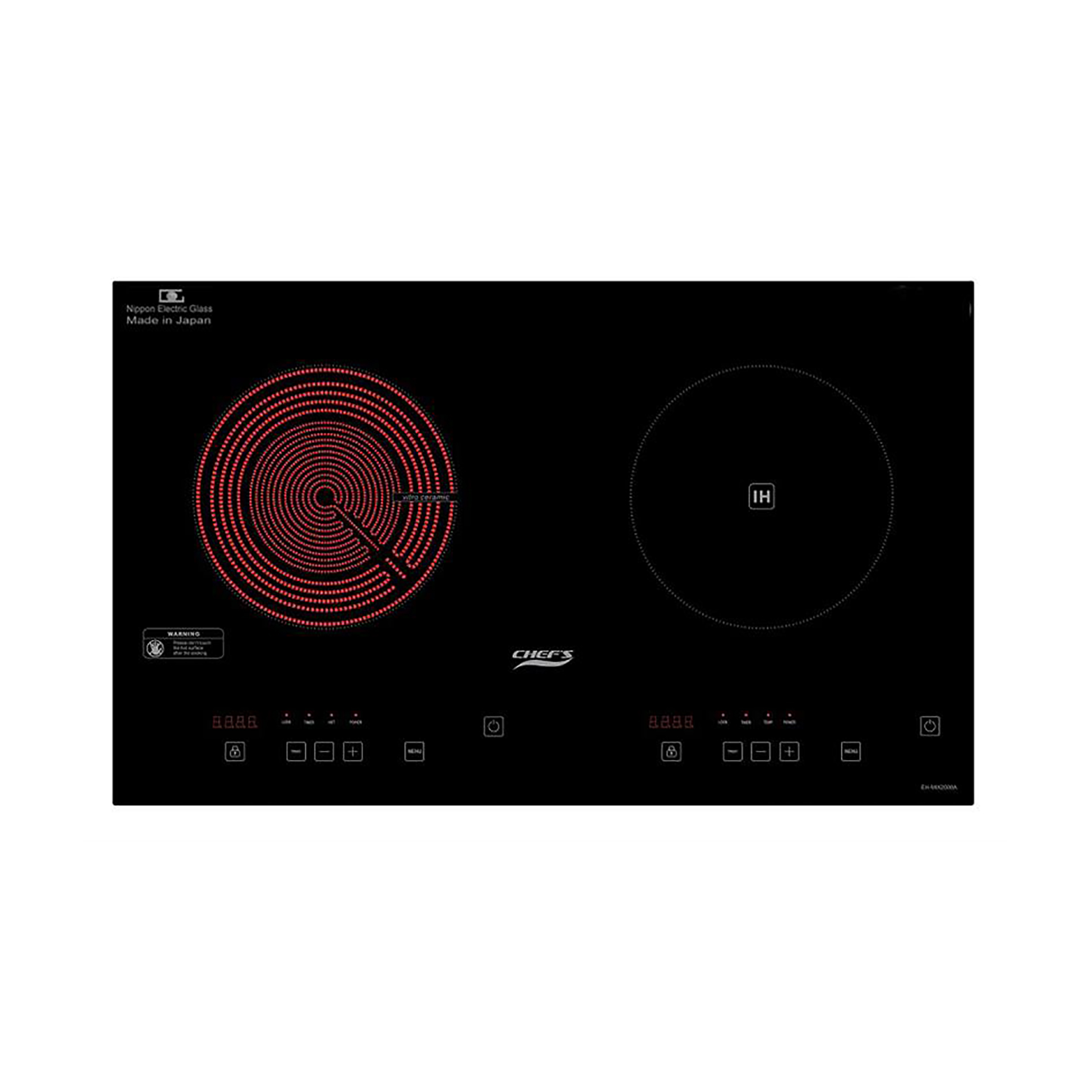 Bếp Điện Từ Đôi CHEF'S EH-MIX2000A - 1 điện + 1 từ, Mặt kính EuroKera chịu nhiệt cao, Cảm biến an toàn