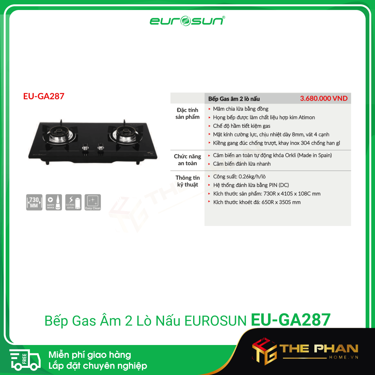 Bếp Gas Eurosun EU-GA287