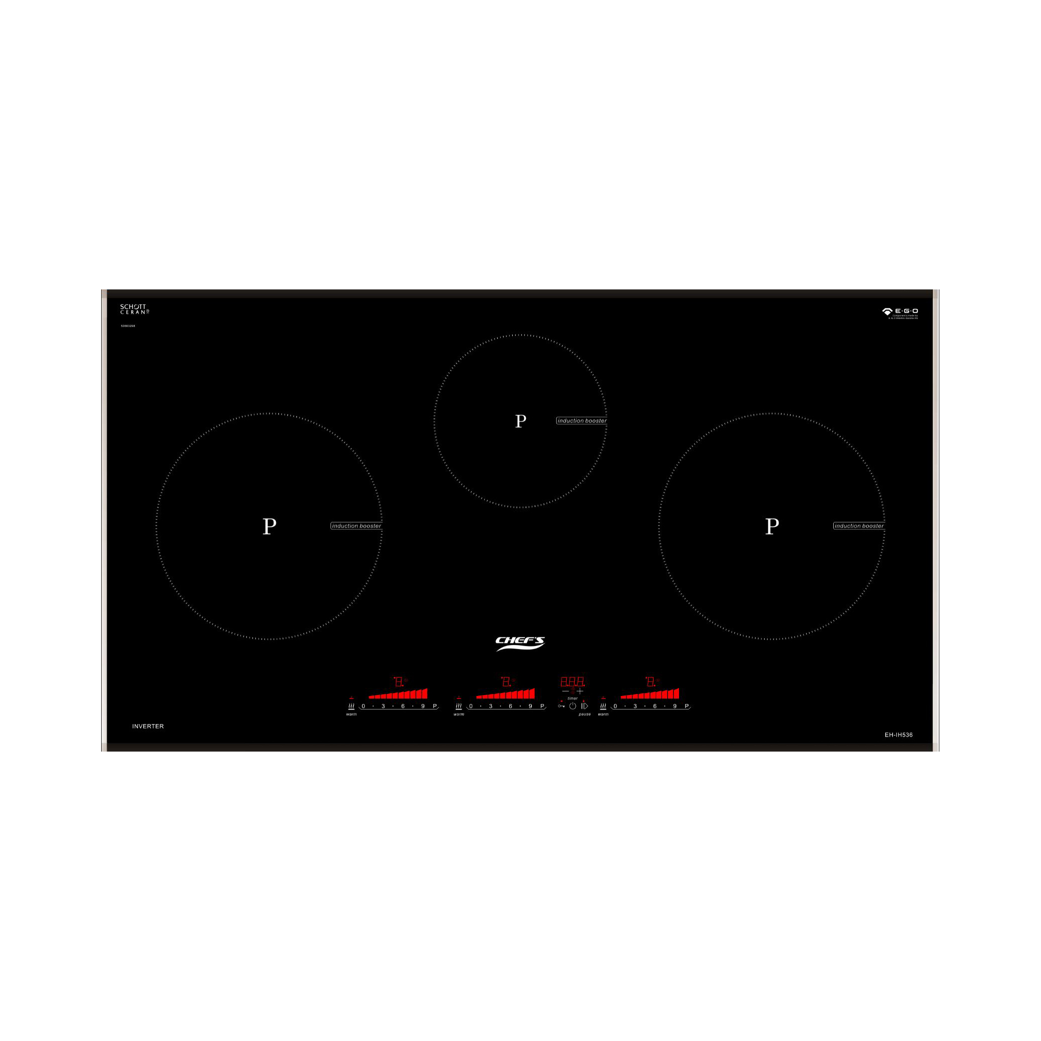 Bếp Từ CHEF'S EH-IH536 - 3 vùng nấu từ, Inverter thông minh, Cảm ứng 9 mức công suất, Cảm biến an toàn